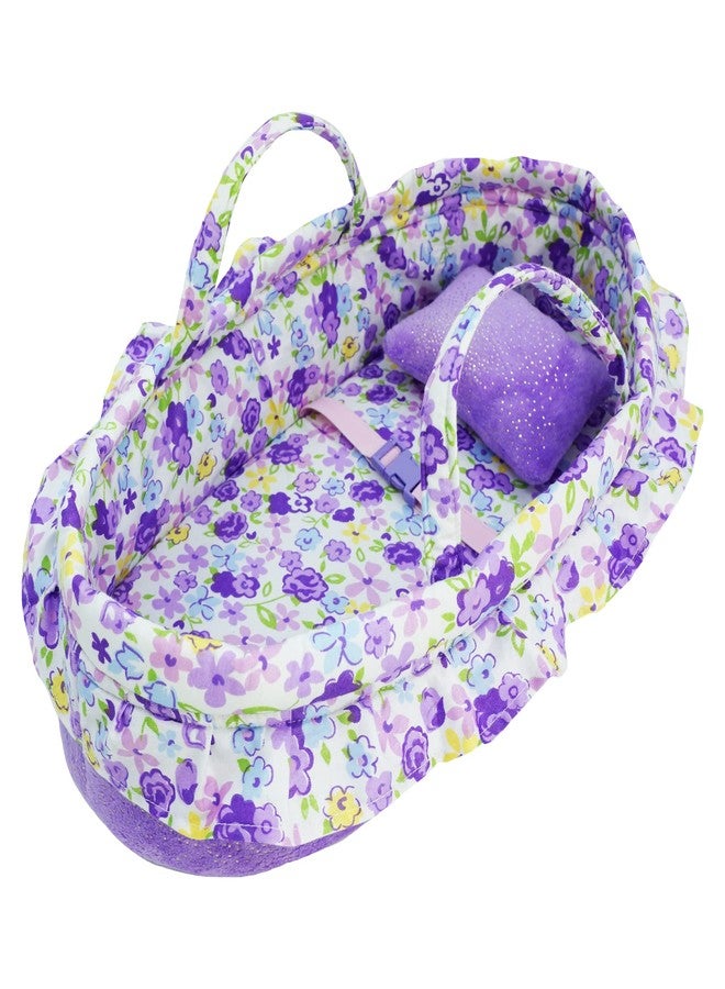 June Garden سرير دمى جون جاردن كوزي دريم - حامل دمى محمول - يناسب دمى أمريكان جيرل حتى 14 بوصة - وسادة ناعمة وحزام أمان مرفقان - بنفسجي - Image 1